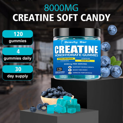 Aavlarla Creatine Monohydrate Gummies – 8000mg per Serving, Vegan, Sugar-Free, Blueberry Flavor, 120 Count