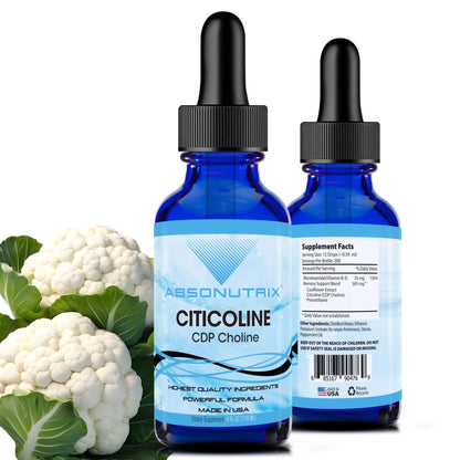 Absonutrix Citicoline 590 mg – USA Made, GMP Certified, Non-GMO | 4 oz Bottle