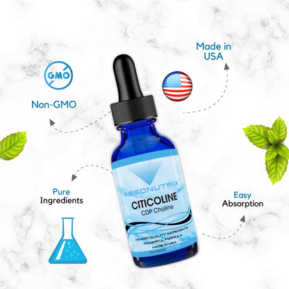 Absonutrix Citicoline 590 mg – USA Made, GMP Certified, Non-GMO | 4 oz Bottle