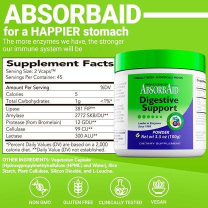 AbsorbAid Digestive Enzymes 100g | Proven to Increase Nutrient Absorption by up to 71%