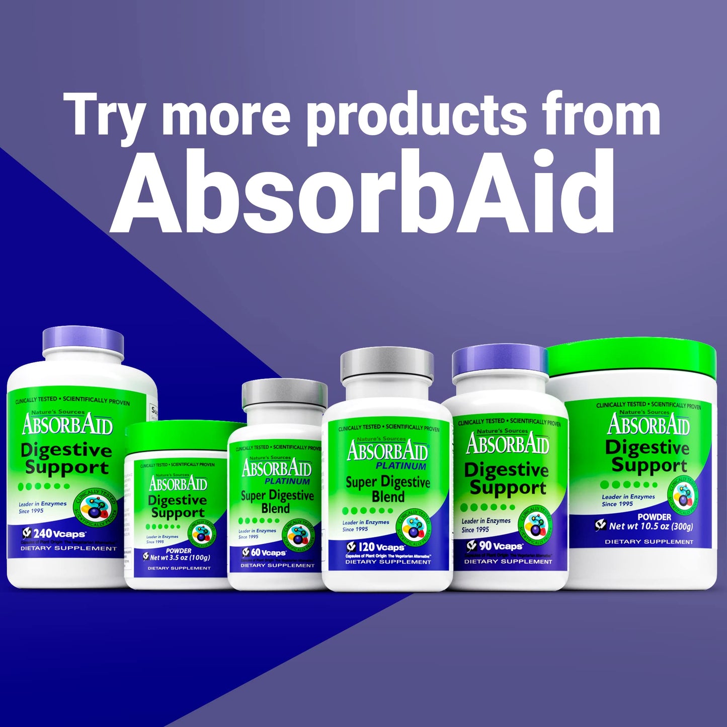 AbsorbAid Platinum Digestive Enzyme Support – 120 vCaps, 12 Enzymes + 2 Probiotics