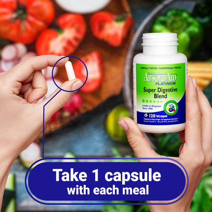 AbsorbAid Platinum Digestive Enzyme Support – 120 vCaps, 12 Enzymes + 2 Probiotics