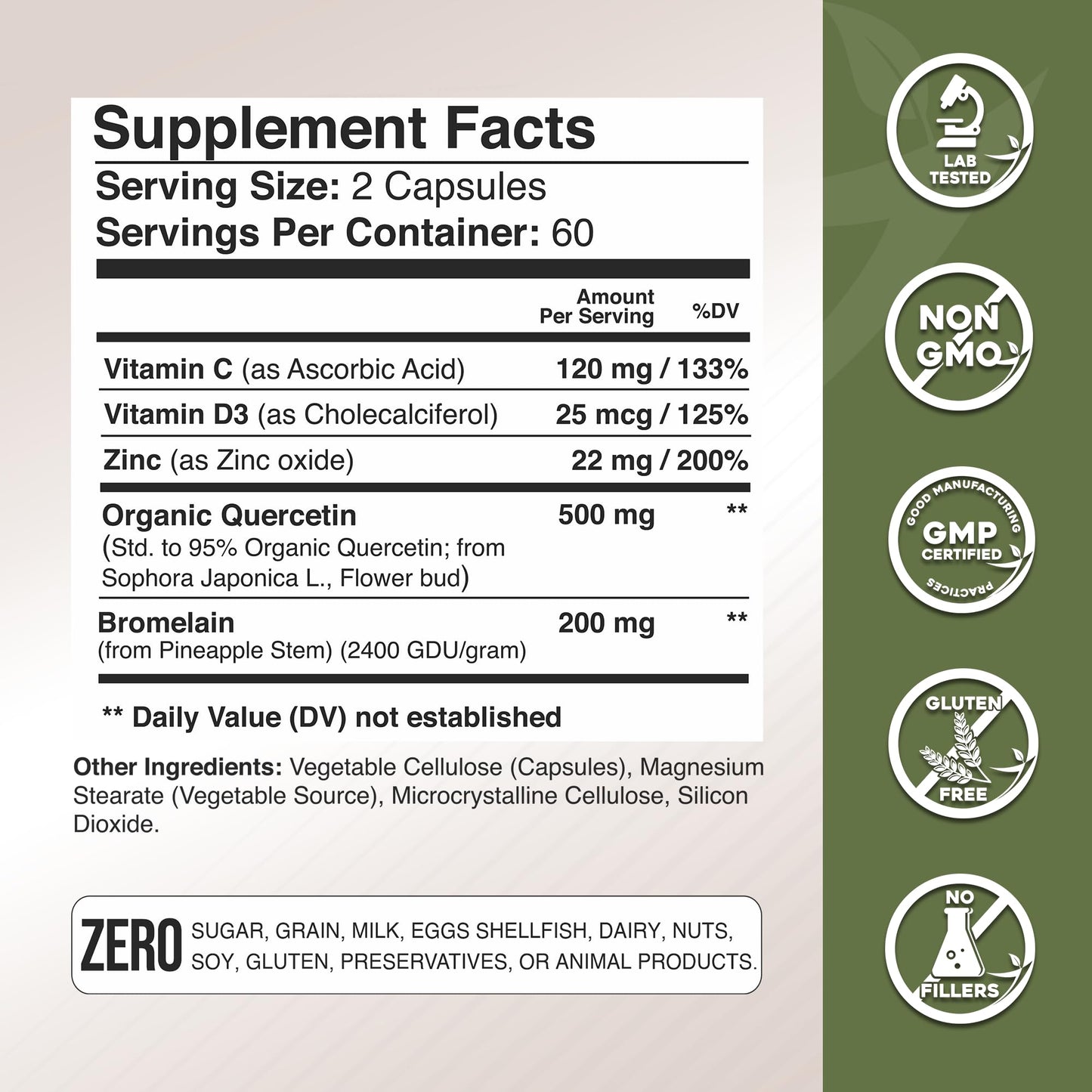 Gade Nutrition Quercetin 500mg with Bromelain, Vitamin C & Zinc - Made in USA
