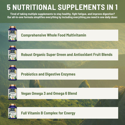 Abundant Earth Whole Food Multivitamin for Women & Men | Vegan, Probiotic & Enzymes | 90 Count