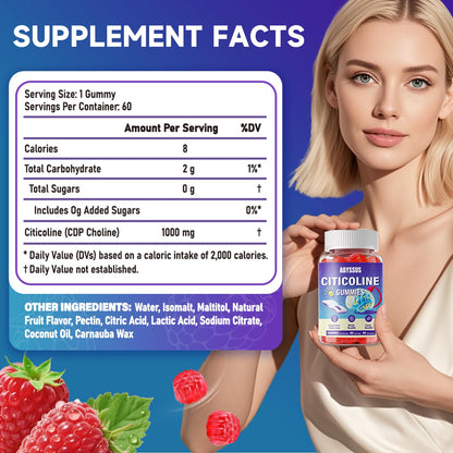 ABYSSUS CDP Choline Gummies 1000mg – High Potency Citicoline for Brain Health, Liver Support | Sugar-Free 60 Count