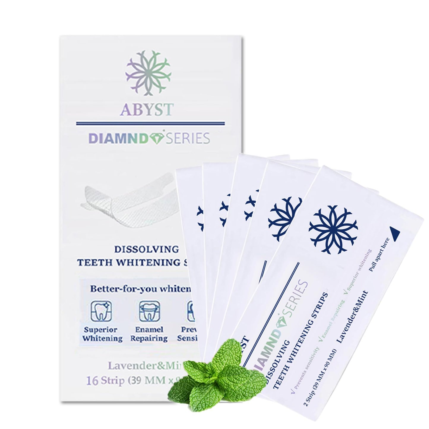 ABYST Diamond Dissolving Teeth Whitening Strips – Soft Enamel Safe, 16 Ct