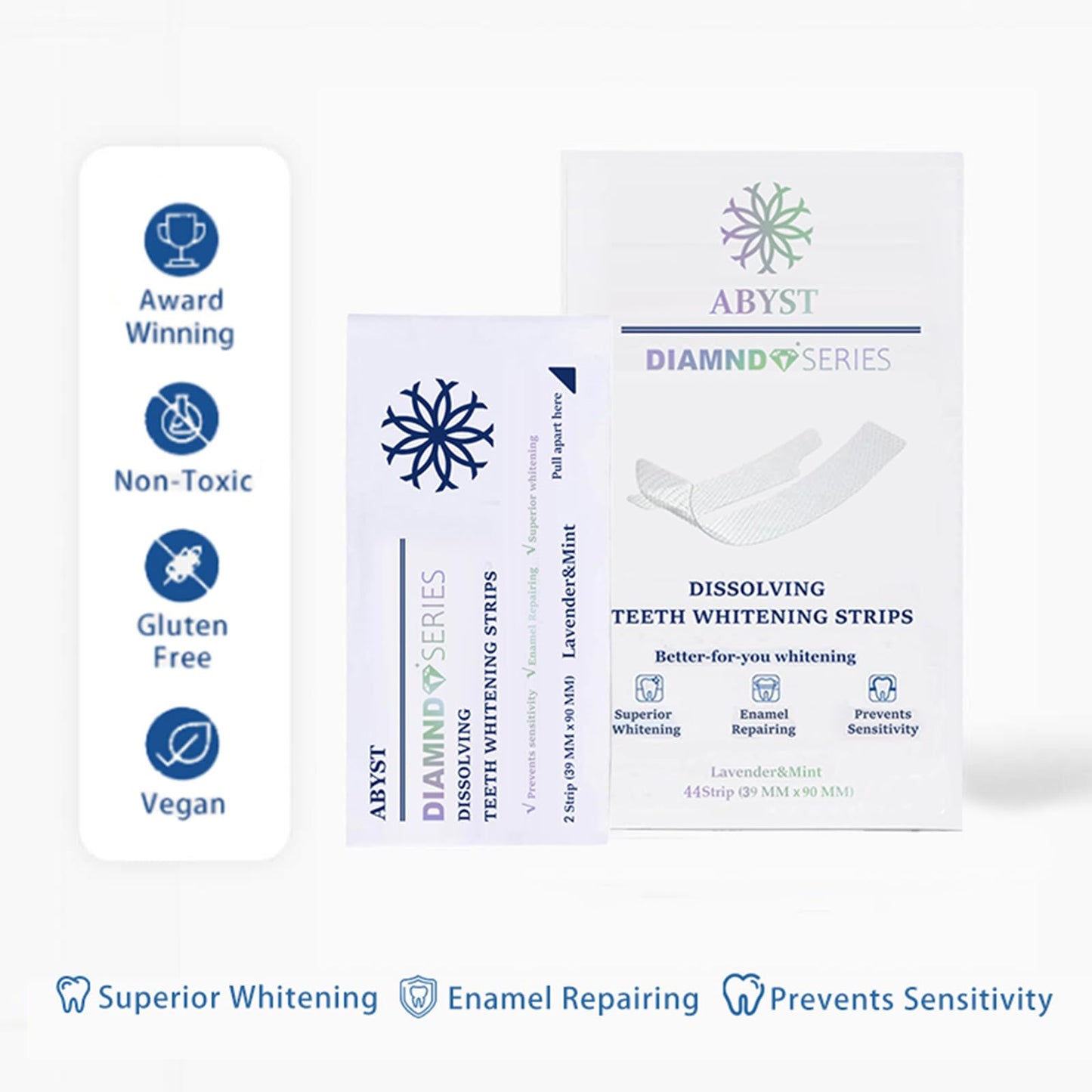ABYST Diamond Dissolving Teeth Whitening Strips – Enamel-Safe, 44Ct