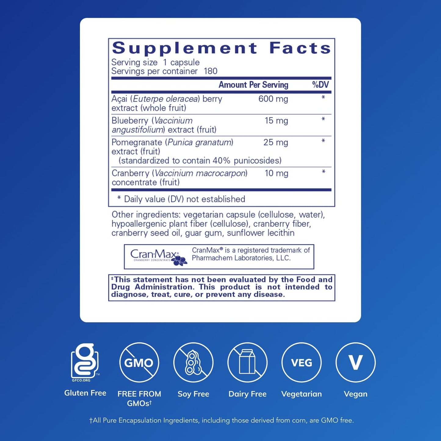 Pure Encapsulations Acai 600 | Berry Supplement for Antioxidants, Fiber & Immune Support | 180 Capsules