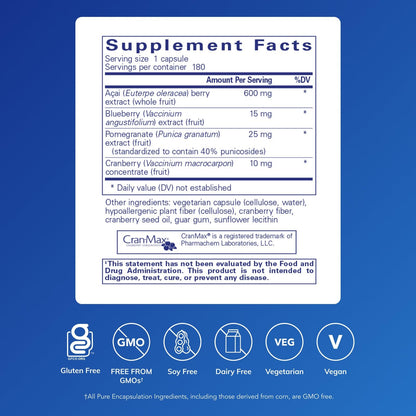 Pure Encapsulations Acai 600 | Berry Supplement for Antioxidants, Fiber & Immune Support | 180 Capsules