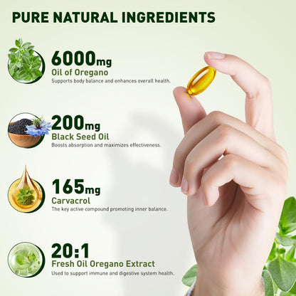 ACBUF Oil of Oregano with Black Seed Oil – 180 Softgels, Organic, 165mg Carvacrol
