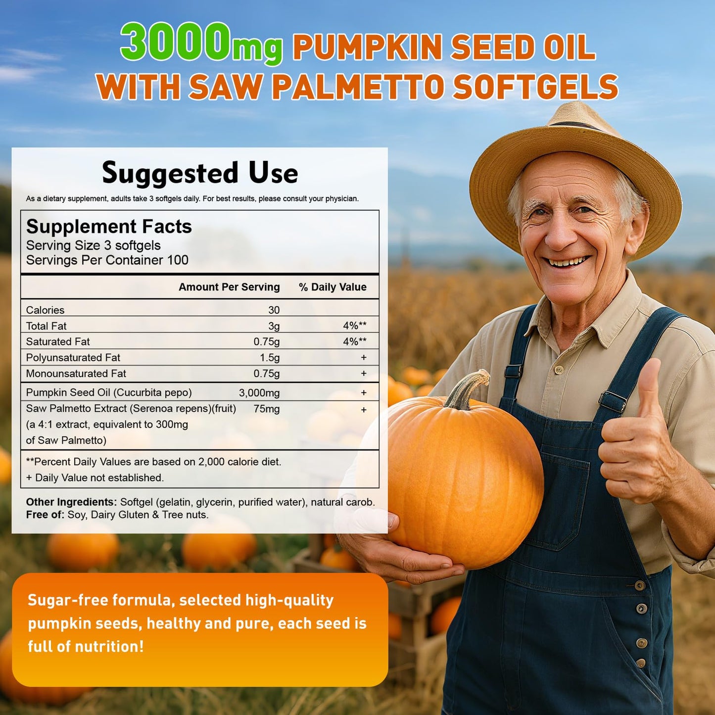 ACBUF Pumpkin Seed Oil with Saw Palmetto – 3000mg per Serving, 300 Softgels