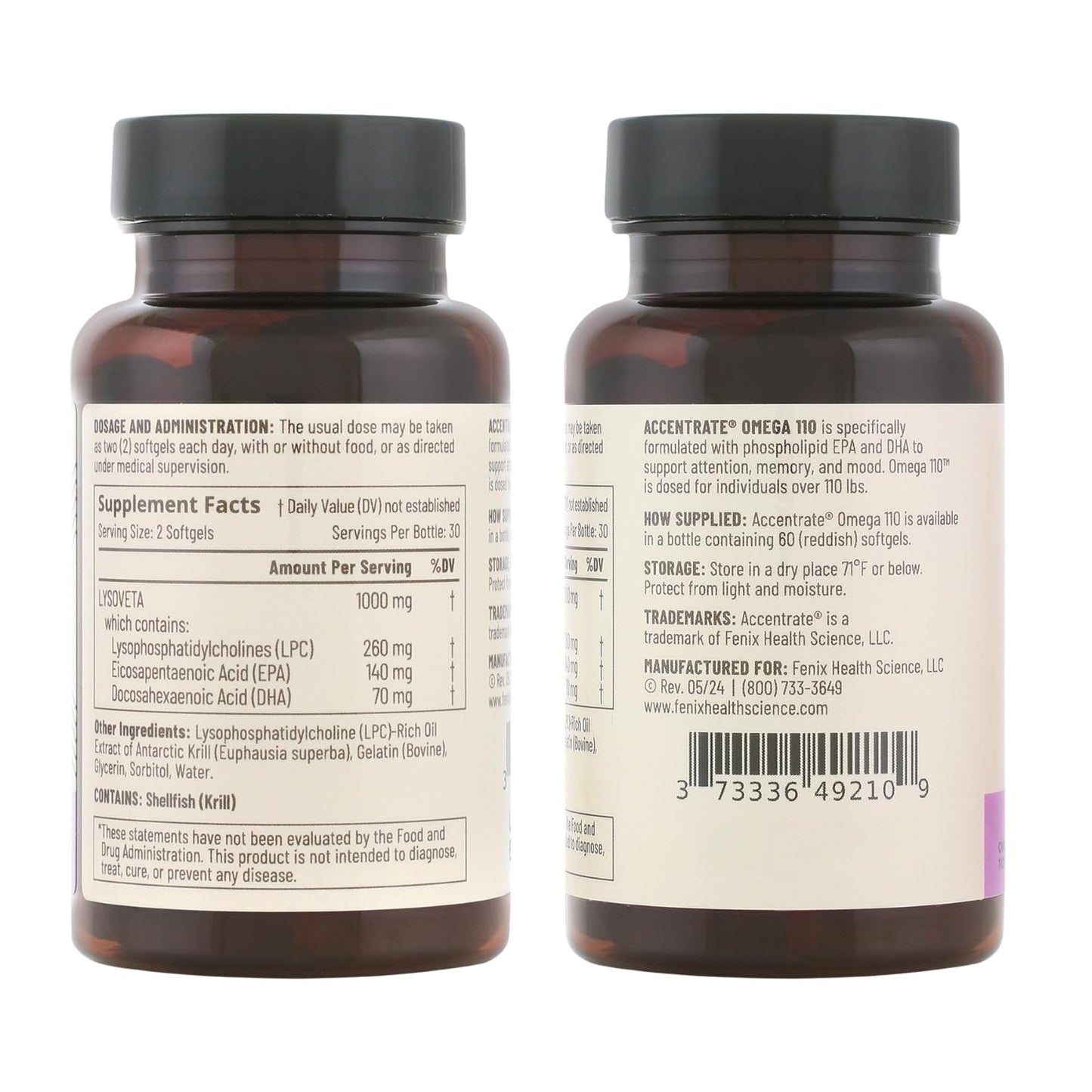 Accentrate Omega 110 w/ LYSOVETA LPC – High-Potency EPA & DHA for Brain, Focus & Vision | 6x Absorption