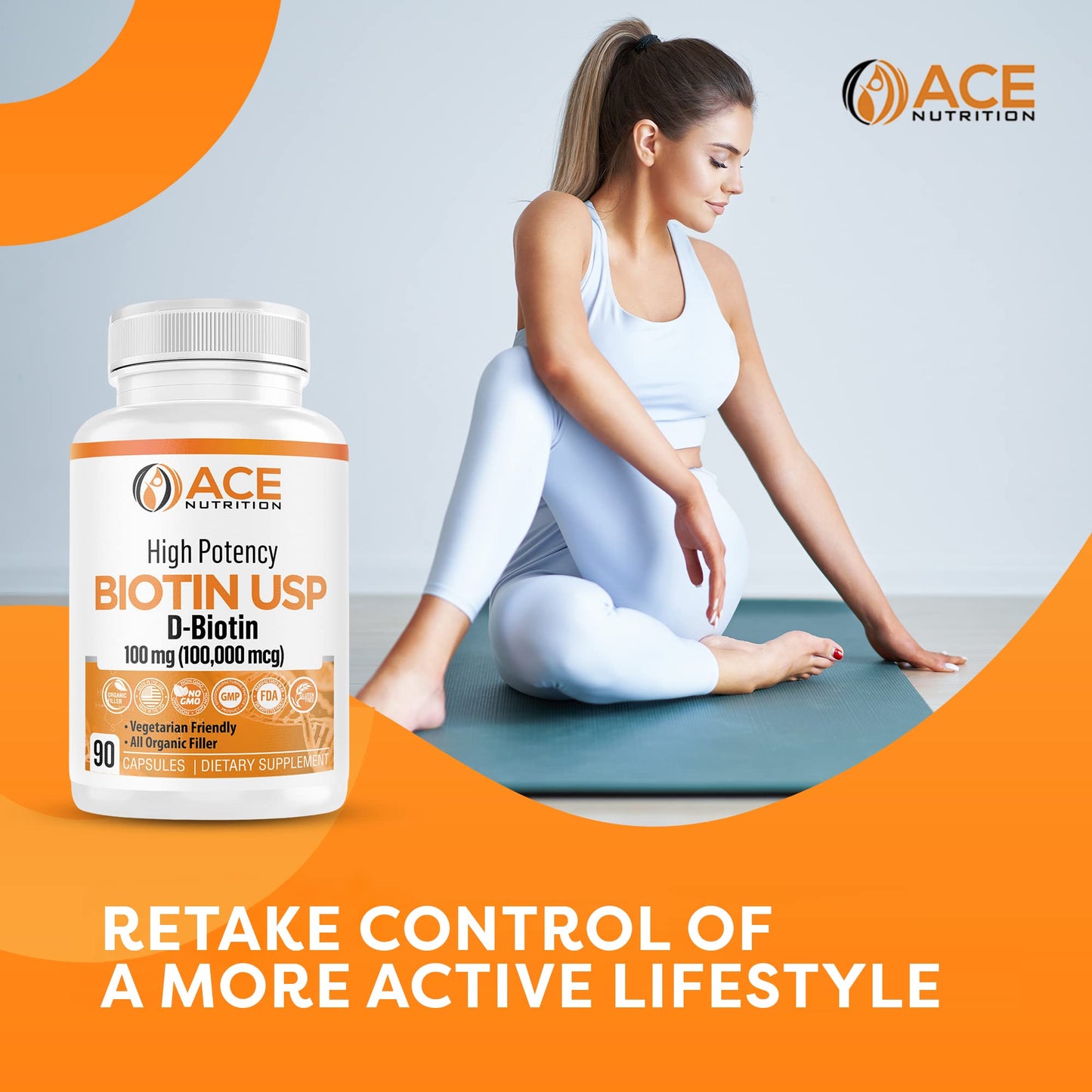 ACE NUTRITION High Potency Biotin USP 100mg (100,000mcg) – D-Biotin