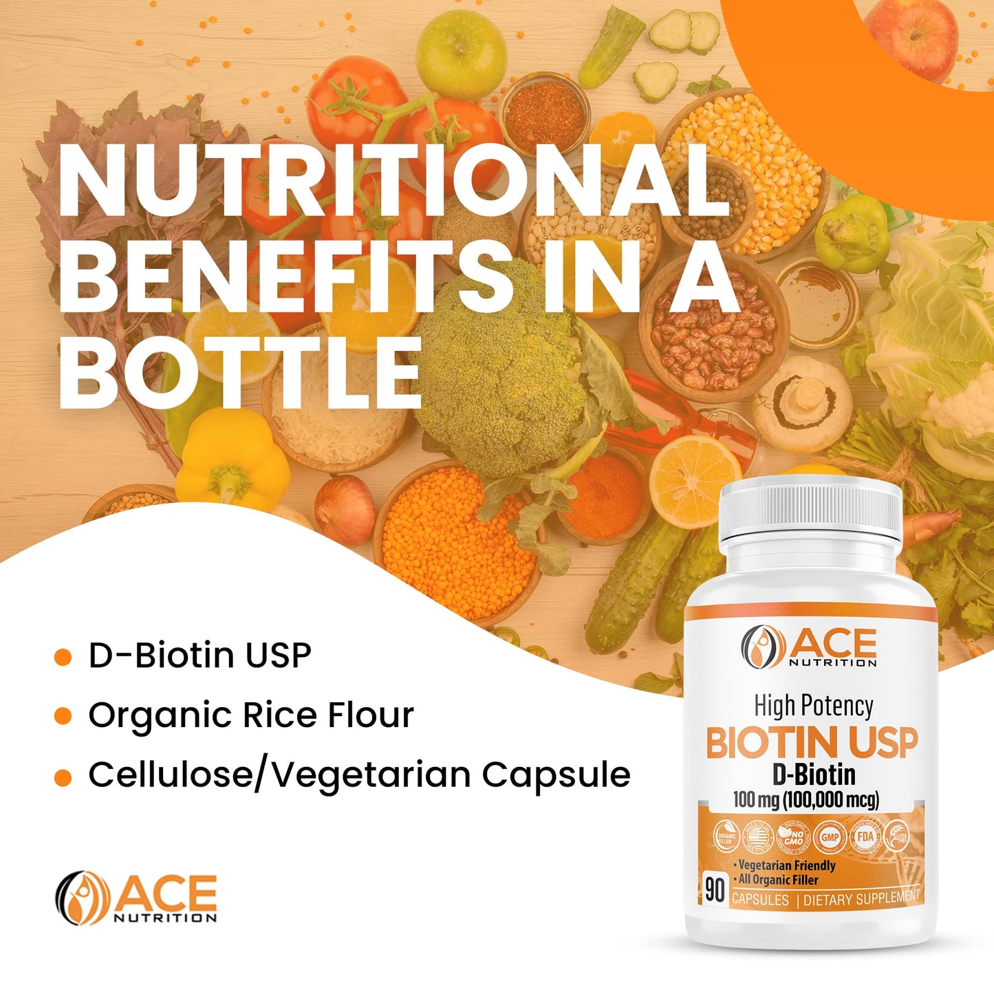 ACE NUTRITION High Potency Biotin USP 100mg (100,000mcg) – D-Biotin