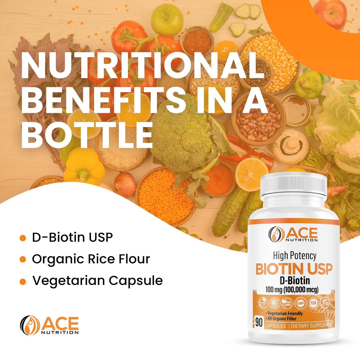 ACE NUTRITION High Potency Biotin USP 100mg (100,000mcg) – D-Biotin