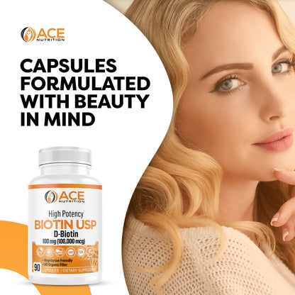 ACE NUTRITION High Potency Biotin USP 100mg (100,000mcg) – D-Biotin