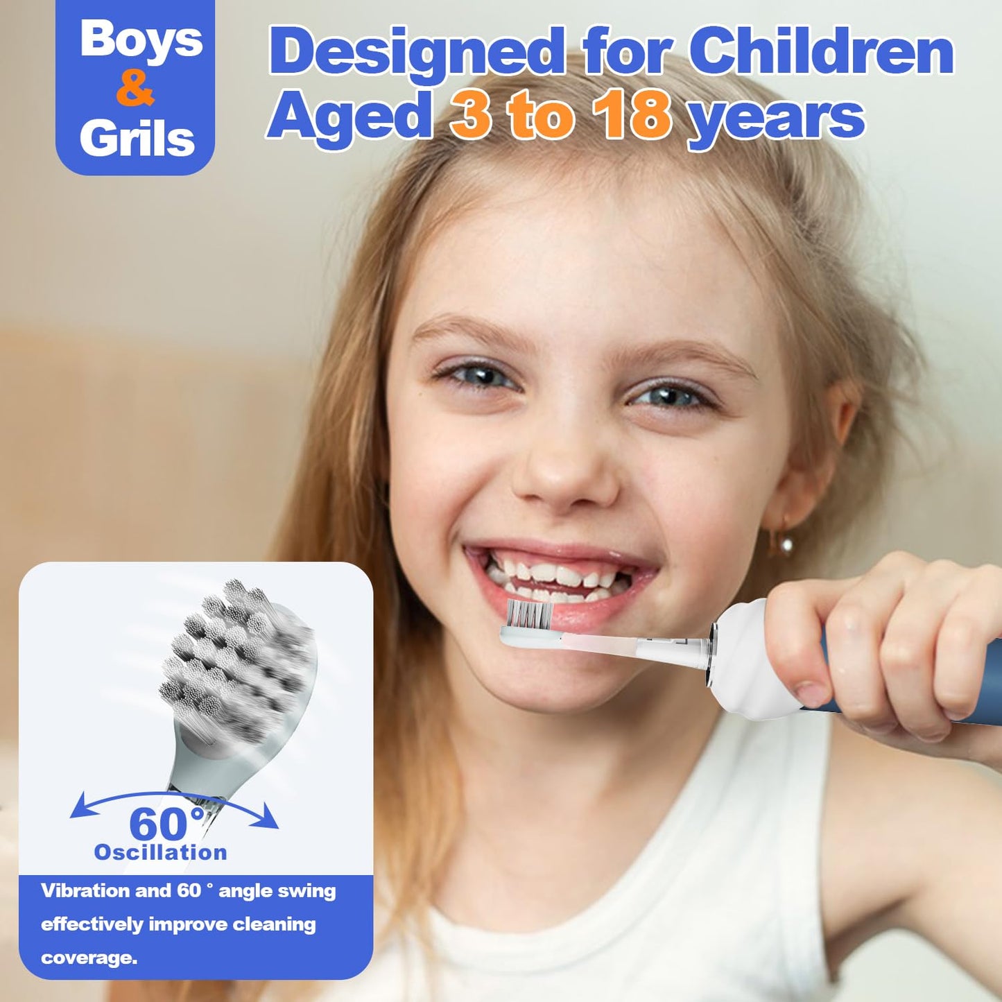 Acelike UV Self-Clean Kids Electric Toothbrush – 4 Modes, 2-Min Timer, 60-Day Charge (Blue)