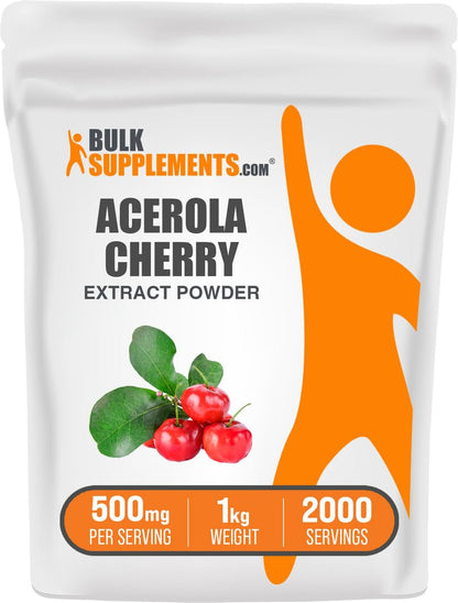 BulkSupplements Acerola Cherry Extract Powder – 500mg per Serving, Natural Vitamin C, Vegan & Gluten Free, 1kg