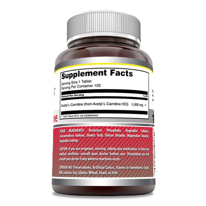 Amazing Formulas Acetyl L-Carnitine 1000 mg – 120 Tablets, Made in USA