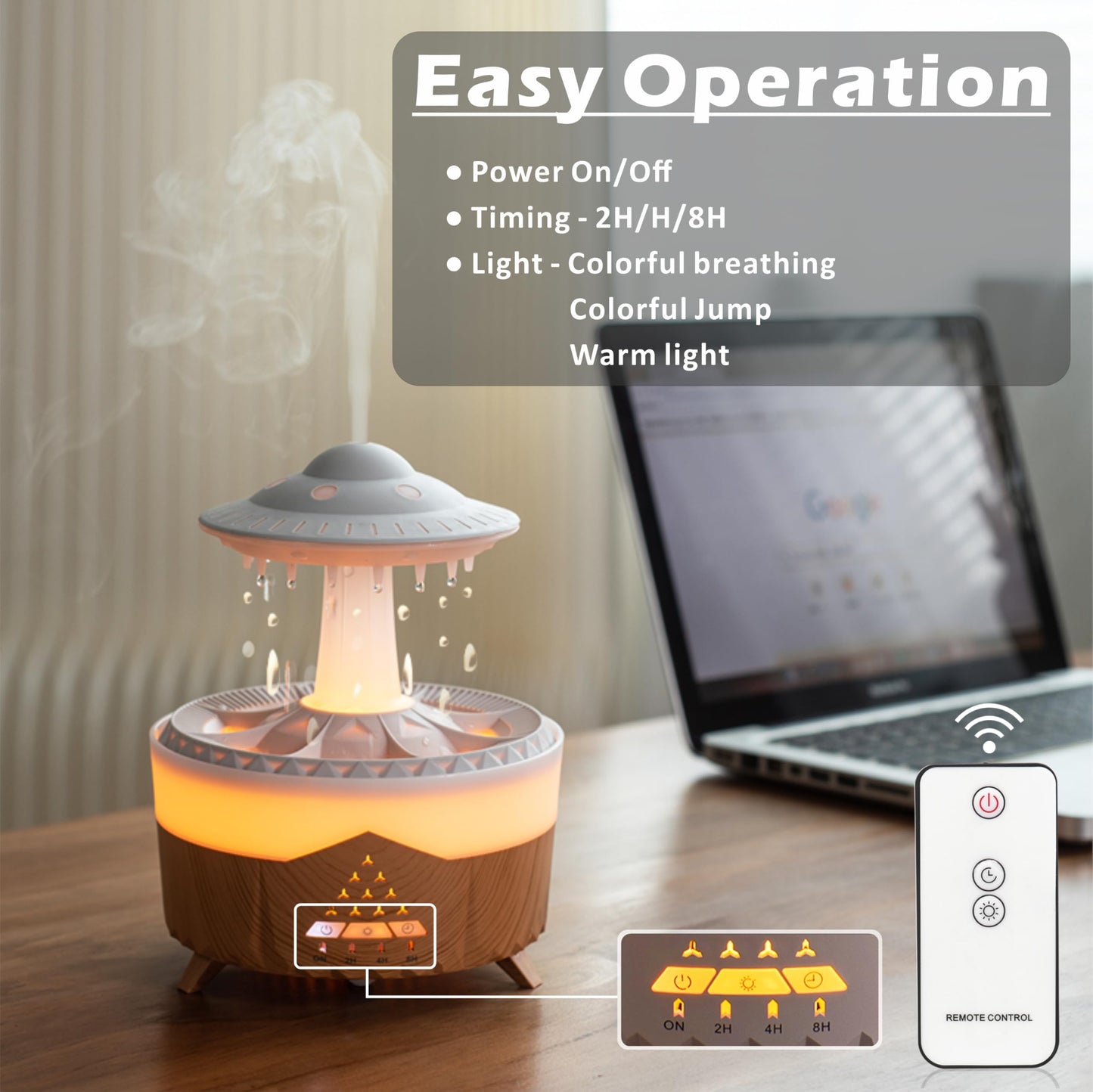 AChoice4U UFO Diffuser 350ml Black – 7 LED Colors, Remote, Auto-Off