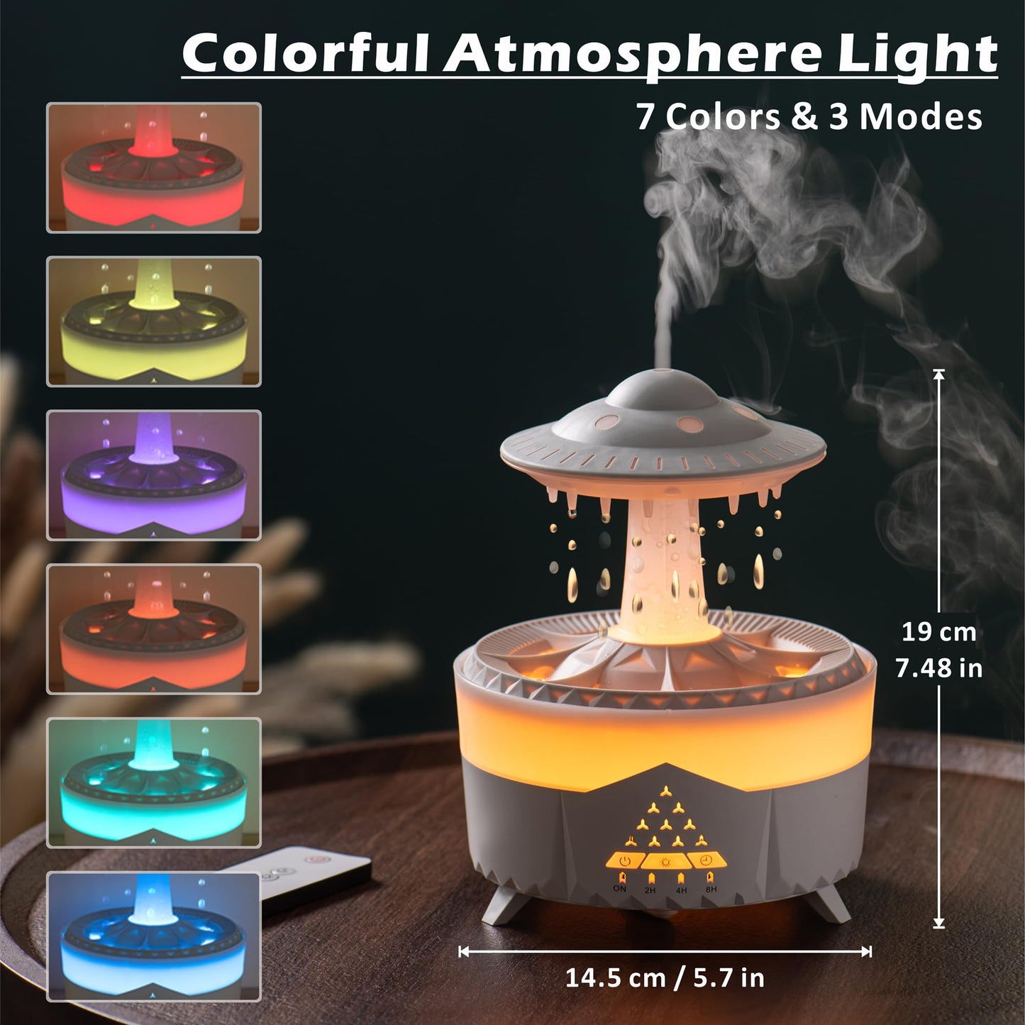 AChoice4U UFO Diffuser 350ml Black – 7 LED Colors, Remote, Auto-Off