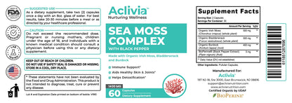 Aclivia Organic Irish Sea Moss Capsules with Bladderwrack & Burdock Root | 102 Minerals - Thyroid Support, Immune Boost - Non-GMO (60 Count)