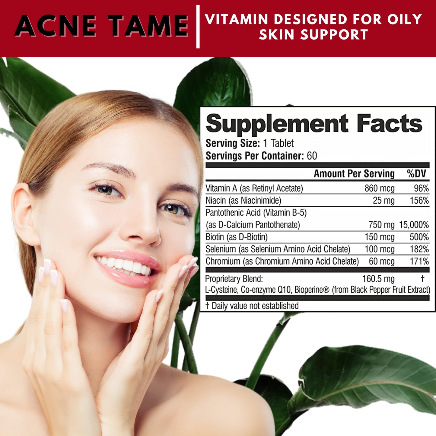 Acnetame Acne Pills – Acne Tame 3 Pack – Clear Skin Vitamins – 180 Tablets