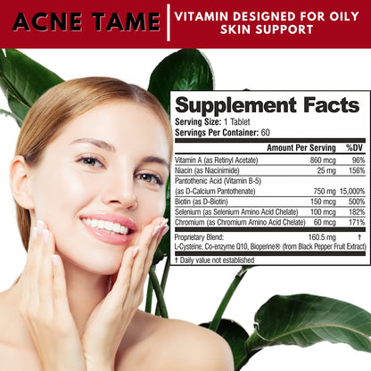 Acnetame Acne Pills – Acne Tame 3 Pack – Clear Skin Vitamins – 180 Tablets