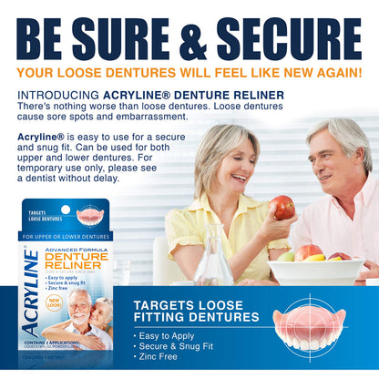 Acryline Advanced Formula Denture Reliner – Refit & Tighten Upper & Lower Dentures | Easy Application