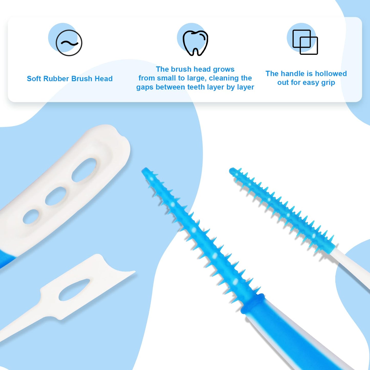 ACSKD Dental Picks for Teeth Cleaning – 300 Dual-Use Toothpicks & 144 Angled Interdental Brushes, Blue