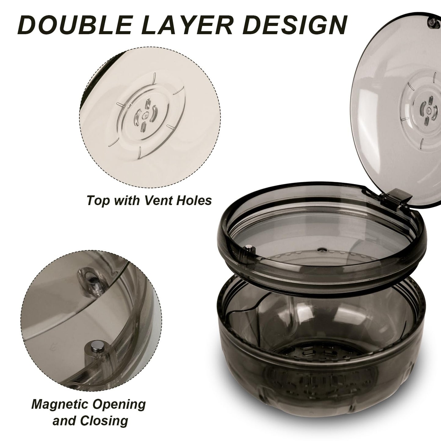 ACSKD Retainer Cleaning Case – Portable No-Leak Denture Cup with Vent Holes (Black)
