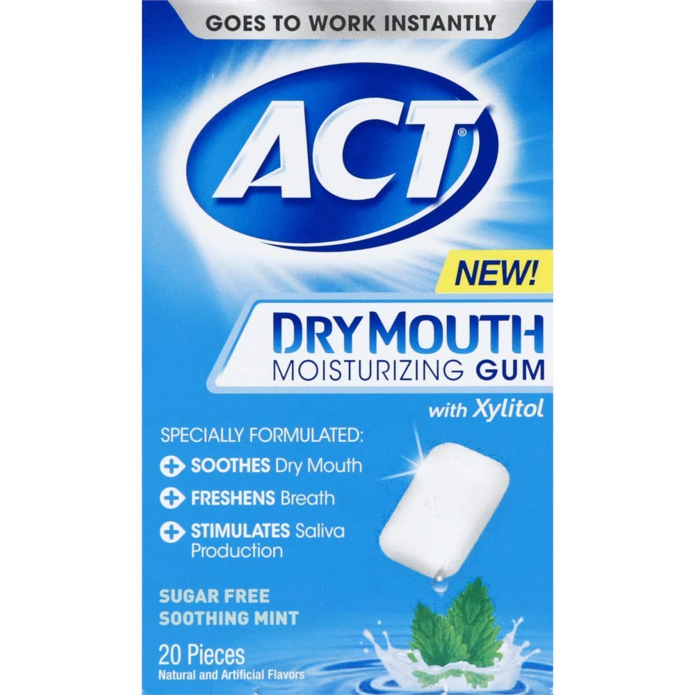 ACT Dry Mouth Moisturizing Gum – Soothing Mint, Sugar Free (20 Count) 3 Pack