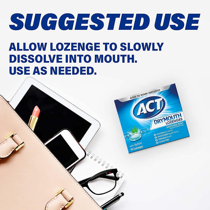 ACT Dry Mouth Lozenges Mint with Xylitol – 18 Count, Pack of 4