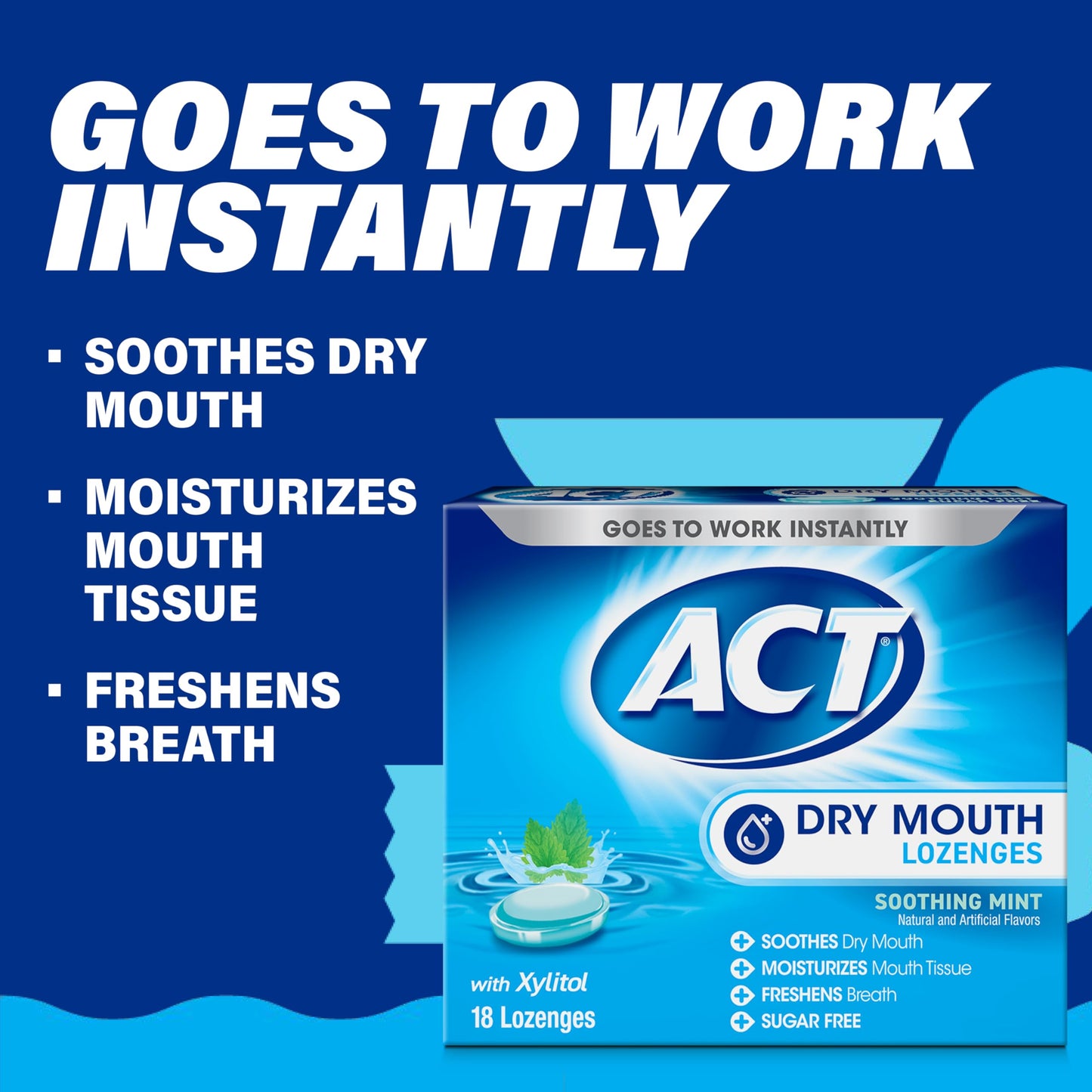 ACT Dry Mouth Lozenges with Xylitol – Soothing Mint (18 Lozenges)