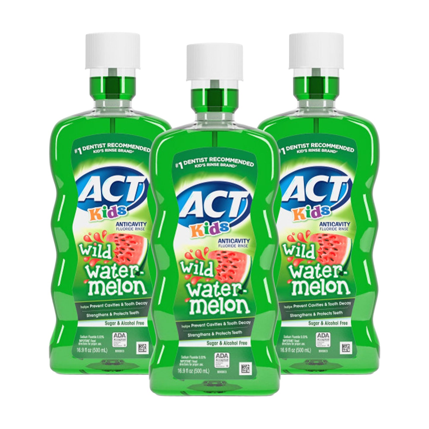 ACT Kids Fluoride Mouthwash Wild Watermelon 16.9 oz Pack of 3