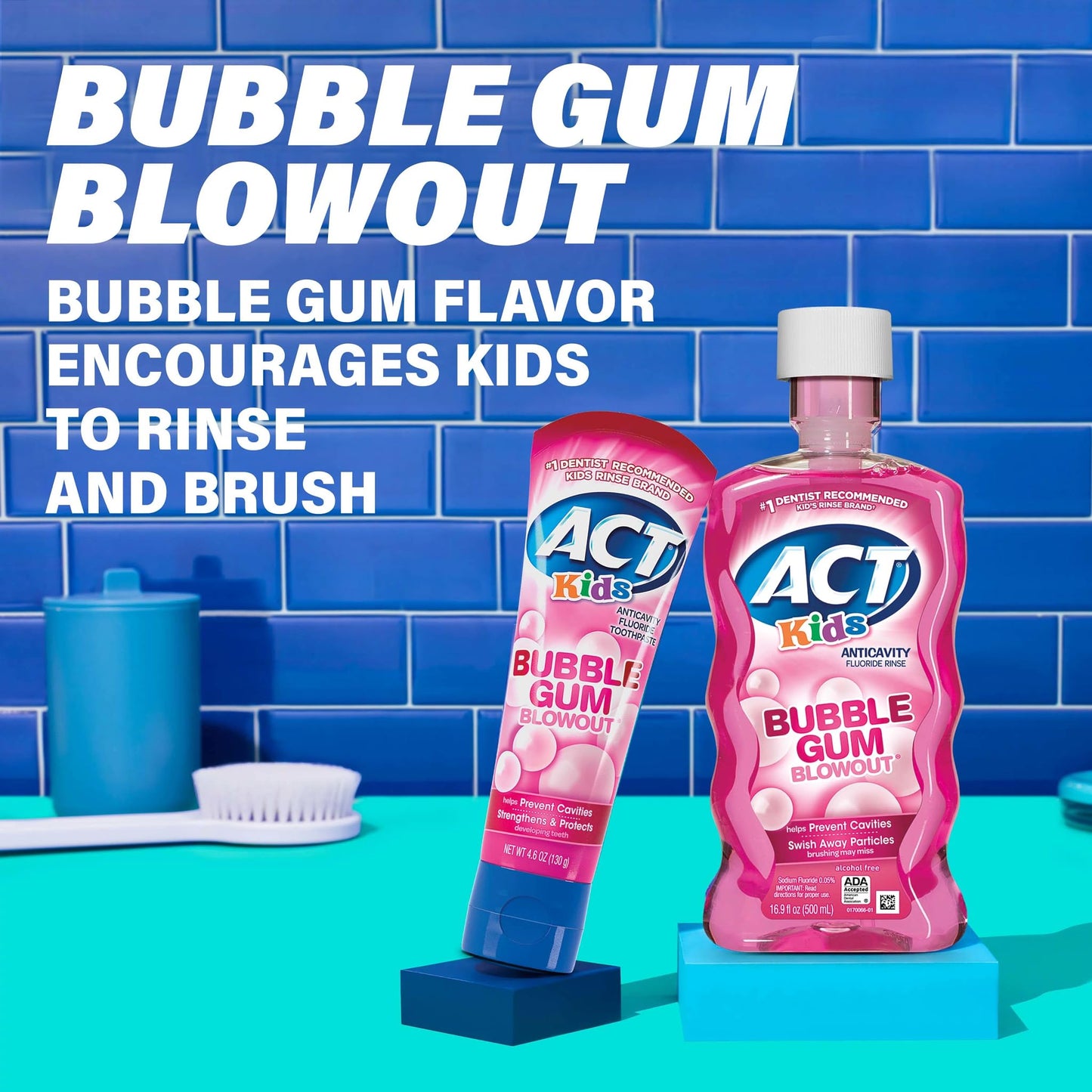 ACT Kids Fluoride Rinse – Bubble Gum, Bad Breath Treatment, Anti-Cavity, 16.9 oz (3-pack)