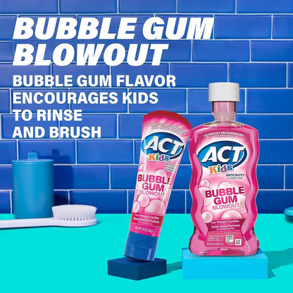 ACT Kids Fluoride Rinse Bubblegum Blowout Flavor – 18 oz Bottles (Pack of 3)