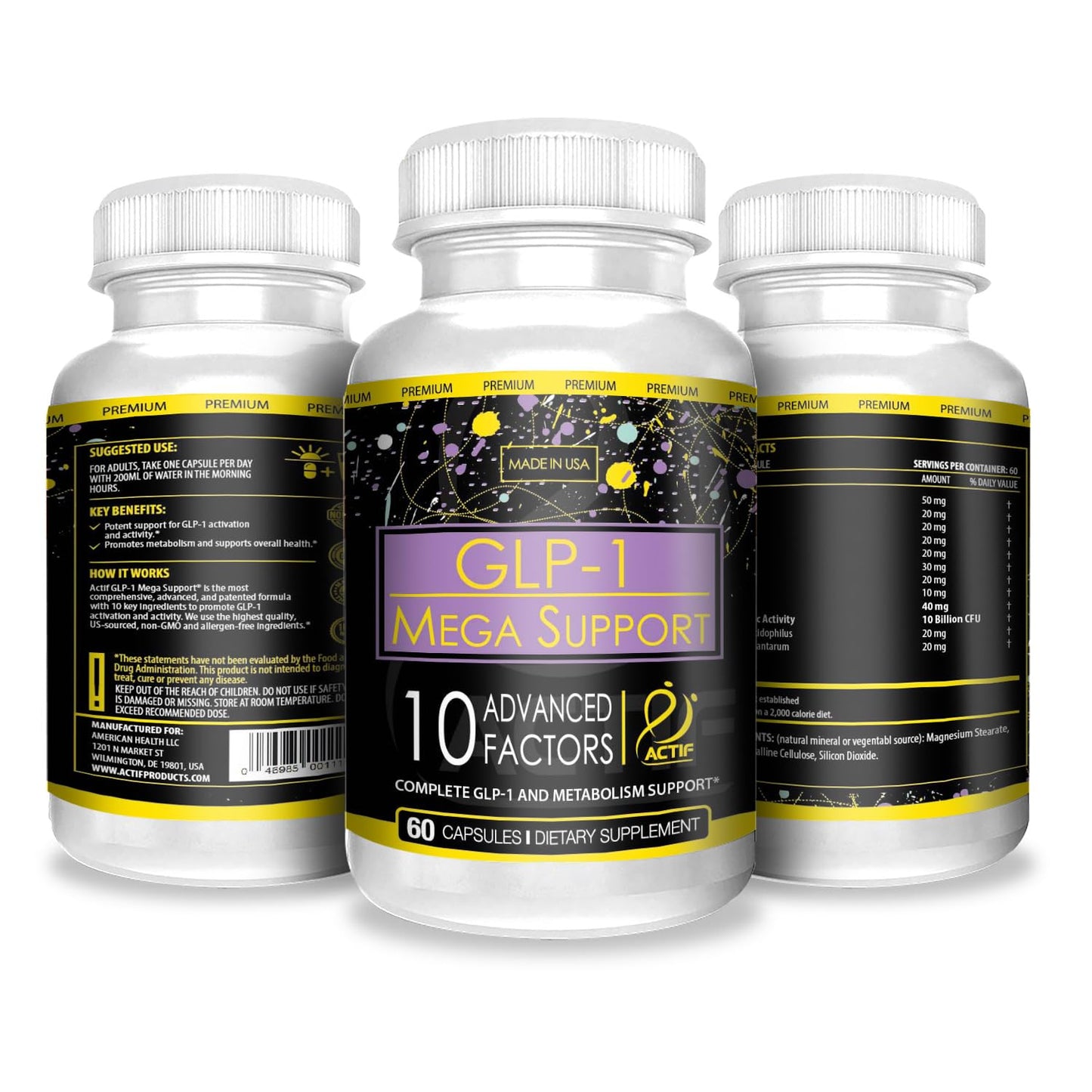 ACTIF GLP-1 Mega Support – 60 Count, Probiotics, Made in USA