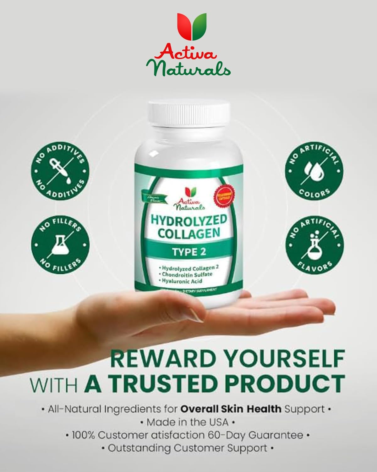Activa Naturals Collagen Type 2 + Chondroitin & Hyaluronic - 120 Veg Capsules