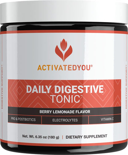 ACTIVATEDYOU Daily Digestive Tonic Kombucha – Berry Lemonade, Prebiotic Fiber, Probiotics, Postbiotics, 30 Servings