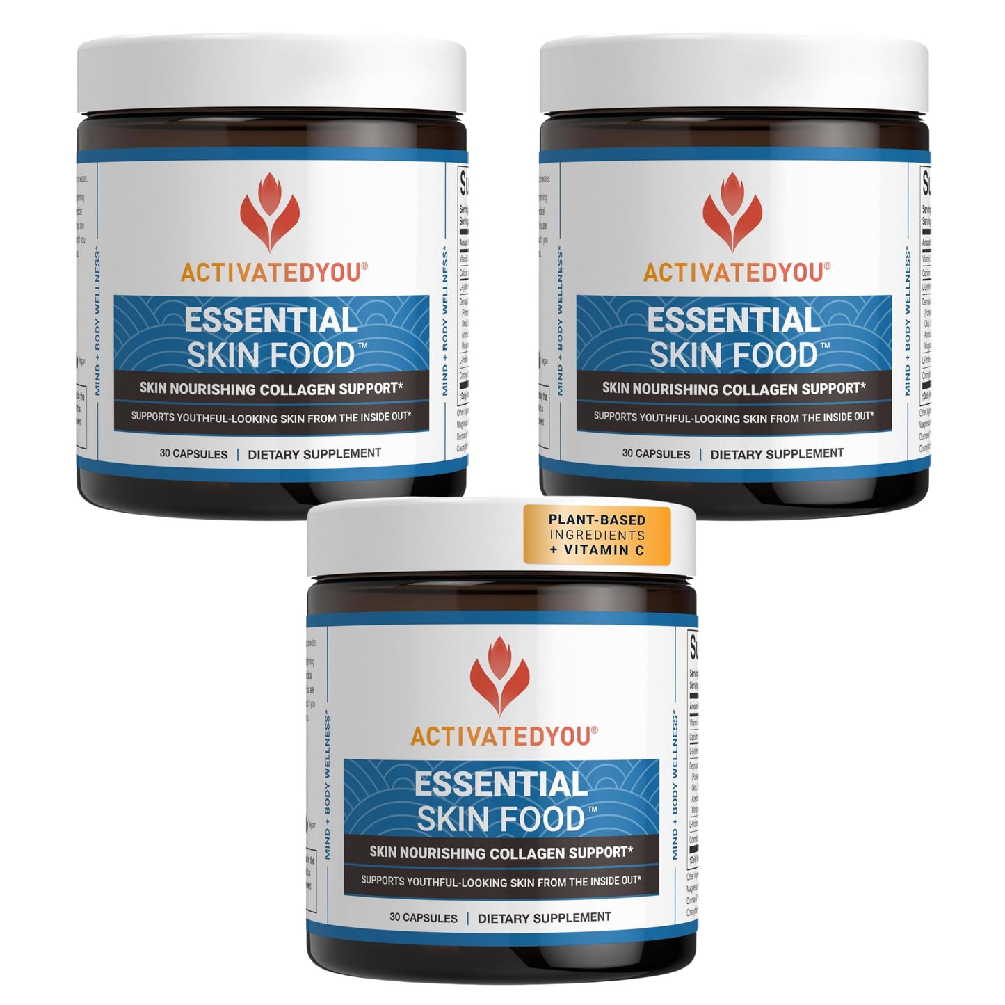 ActivatedYou Essential Skin Food – Plant-Based Collagen & Elastin Support for Youthful Skin (3 Pack, 90-Day Supply)