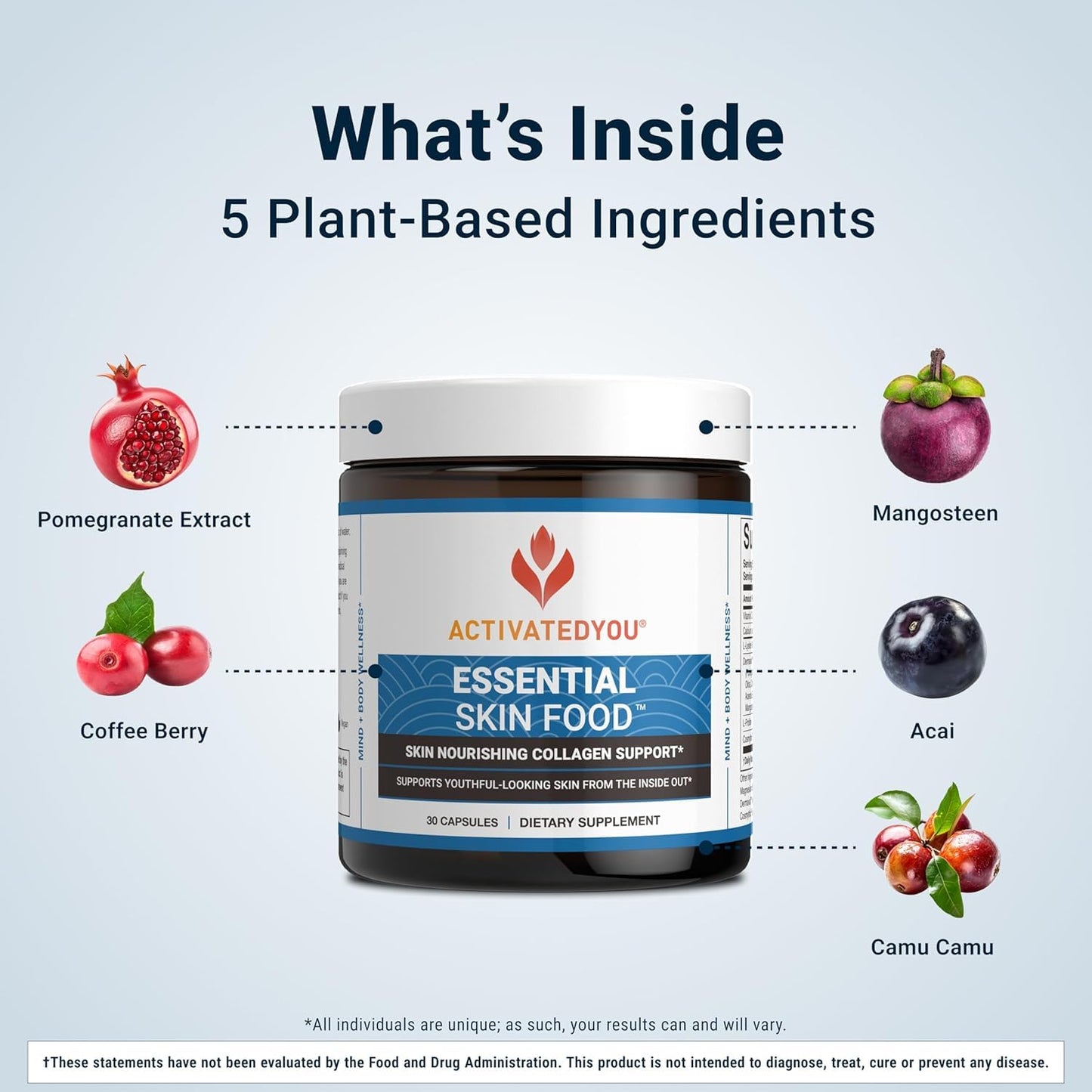 ActivatedYou Essential Skin Food – Plant-Based Collagen & Elastin Support for Youthful Skin (3 Pack, 90-Day Supply)