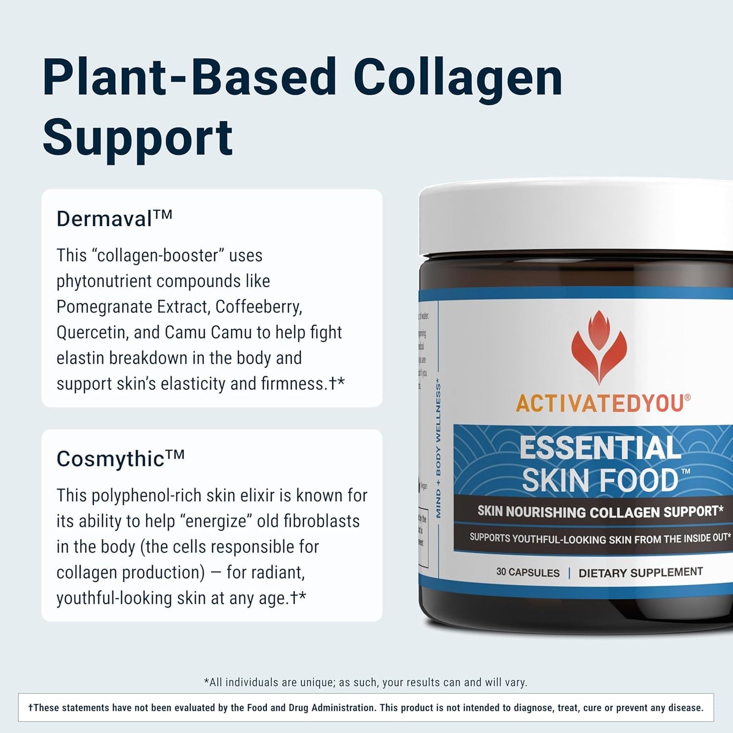 ActivatedYou Essential Skin Food – Plant-Based Collagen & Elastin Support for Youthful Skin (3 Pack, 90-Day Supply)
