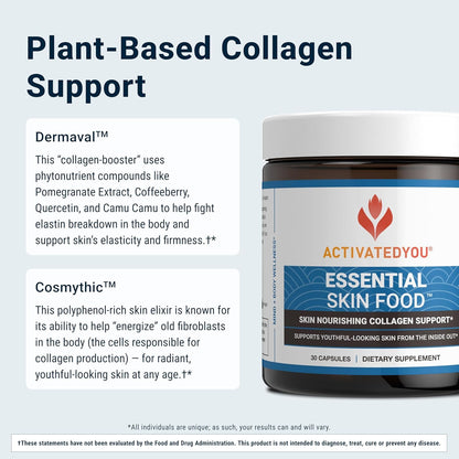 ActivatedYou Essential Skin Food – Plant-Based Collagen & Elastin Support for Youthful Skin (3 Pack, 90-Day Supply)