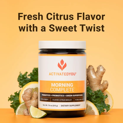 ACTIVATEDYOU Morning Complete Daily Wellness Greens – Gut Health, Prebiotics & Probiotics, 3-Pack Citrus Medley