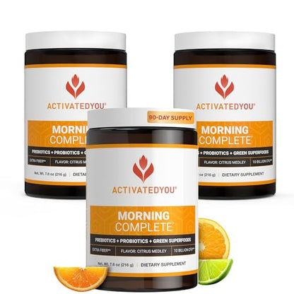 ACTIVATEDYOU Morning Complete Daily Wellness Greens – Gut Health, Prebiotics & Probiotics, 3-Pack Citrus Medley
