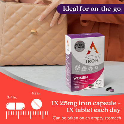 ActiveIron Iron + Multivitamin for Women – Gentle 25mg Iron, Non-Constipating | 60 Capsules + 60 Tablets