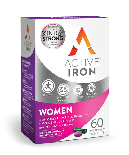 Active Iron 25mg + Women’s Multivitamin – Clinically Proven Energy Support (30 Capsules + 30 Tablets)