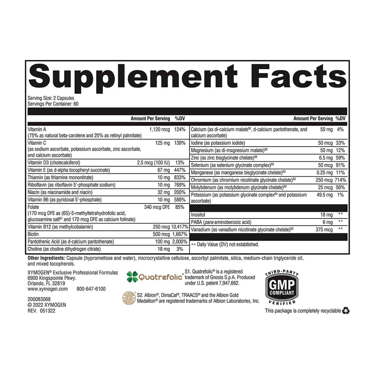 XYMOGEN ActivNutrients Without Copper & Iron – Multivitamin for Men & Women (120 Caps)
