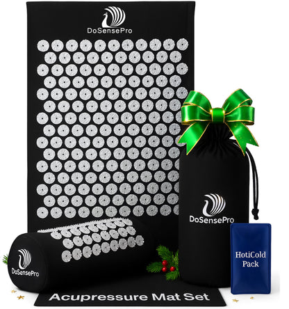 Acupressure Mat & Pillow Set - Back Pain Relief, Sleep Aid, Recovery (Black) | 29-Inch
